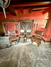 Vintage Rustic Barley Twist Brown Leather Crowellian Diner Dining Chairs