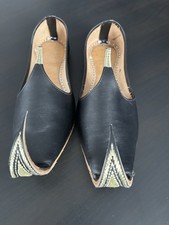 Khussa shoes Indian punjabi Pak Hand made pure leather Black wedding Aladdin