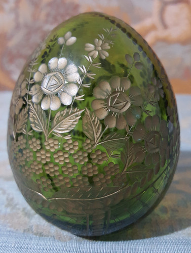 Green cut glass etched - glass,