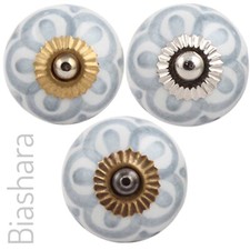 Grey Floral CERAMIC DOOR KNOBS Cupboard Handles Cabinet Drawer Pulls Shabby Chic