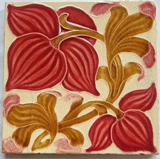 ARTS & CRAFT'S FLORAL TILE. PILKINGTON'S. MOULDED MAJOLICA. C1905.