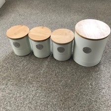 Rayware Typhoon Cream Metal Bamboo Airtight Lid Tea Coffee & Sugar Cookies