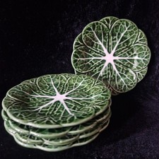 Gorgeous Vintage Set of 5 Portuguese Majolica Cabbage Side Plates 17.5 cm
