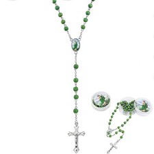 Green St Jude Rosary Beads Scented Wood Holy Communion Cross + Free Gift Bag