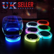 2X Colorful Led Car Cup Holder Bottom Pad Mat Coaster Auto Atmosphere Lights AA