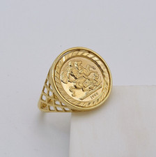375 9ct Solid Gold Mens Round Sovereign Coin Ring 18mm Size Q