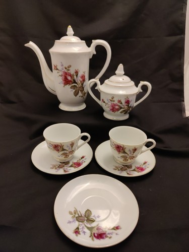 Vintage red roses tea set - red,