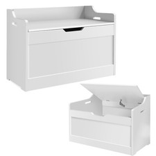 2 in 1 Wooden Toy Box Kids Storage Bench Seat Safety Close Chest White