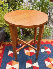 Vintage Poul Hundevad Style Danish Mid Century Folding Wooden Round Side Table