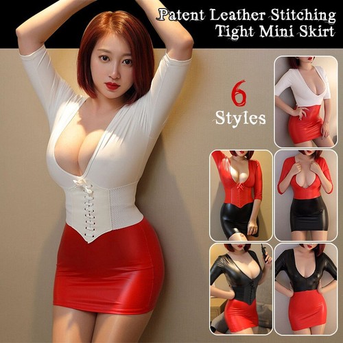 New women puleather mini dress - new,