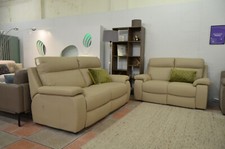 2 and 3 Seater Sofas Cream Italian Leather Luxury Coil Sprung Sofa Set Melton NT