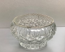 Large Vintage English Crystal Diamond Cut Glass Rose Bowl - Silver Plated Top