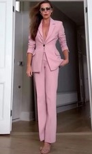 ZARA NEW WOMAN FITTED TAILORED BLAZER JACKET PINK & Trousers Size M Co Ord Set