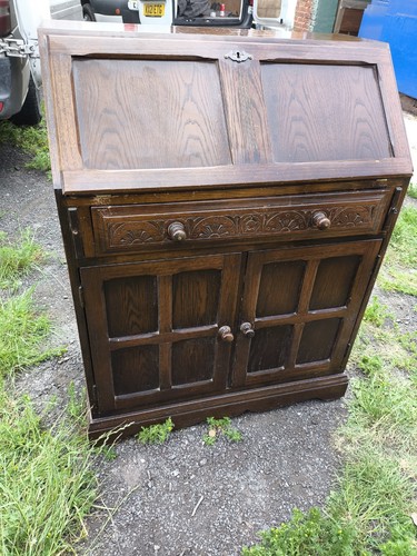 Vintage dark oak writing desk - vintage,