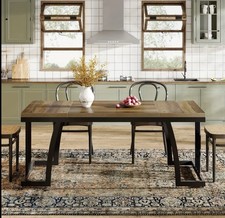 160cm Rustic Dining Table Large 6 People Wooden Black Metal Legs