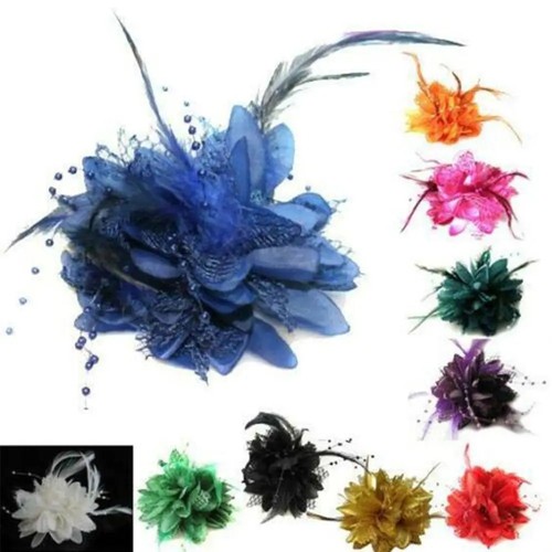 Beaded feather flower hair - feather,