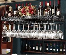 Vintage Retro Black Ceiling Glass Holder Wine Bottle Storage Display Shelf Racks