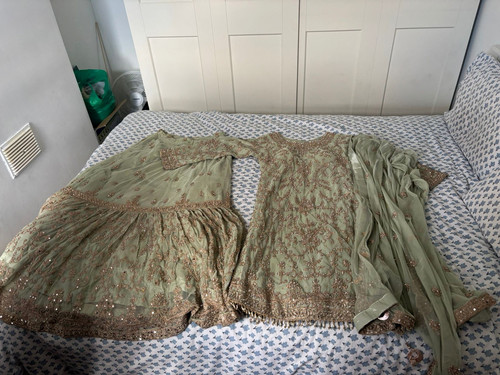 Detailed sage green lehenga - green,