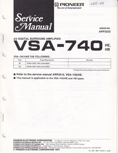 Pioneer vsa 740 service manual - vsa-740,