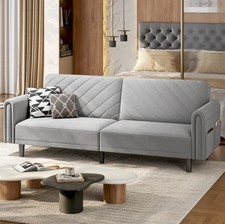Modern 3-Seater Fabric Sofa Bed Futon Couch, Convertible Sofa for Small Spaces