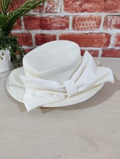 IVORY WHITE WOMENS WIDE BRIM HAT ONE SIZE 54cm LARGE BOW WEDDING OCCASION RACES