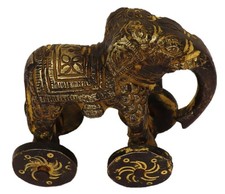 Elephant with Moving Wheels Statue Handmade Brass Table Décor Figure Sculpture