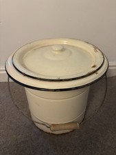Large Vintage French Enamel Lidded Pail/Bucket