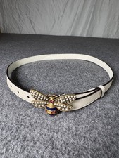 Gucci Belt Womens 30-32 White Pearl Crystal Bee Buckle Made in Italy Designer
