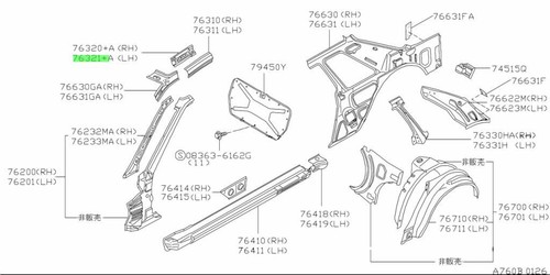 Rail side roof inner - lh, for