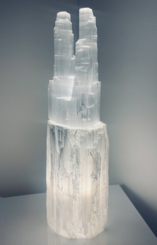 Twin tower large - selenite, lamp