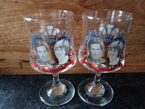 Vintage pair wine glasses - wine,