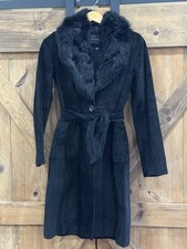 Banana Republic Black Leather Suede Coat Lambs Fur Collar Vintage Y2K Women's XS