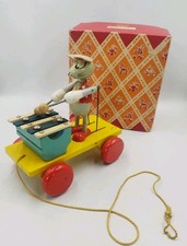 Pull Along Toy Wooden Mouse Plays Xylophone Vintage Toy Made in Czechoslovakia