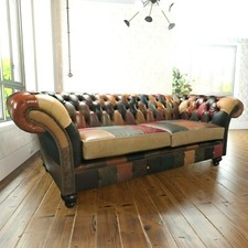 Buffalo Grosvenor Chesterfield Sofa Patchwork Italian Leather Harlequin Chair