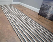 Grey Brown Carpet Runner Wide Non Slip Rubber Back Kitchen Mat Washable Striped