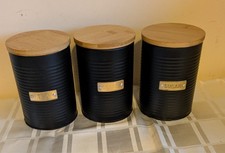 Rayware Typhoon Tea Coffee Sugar Storage Set x3 Black Living Kitchen Bamboo Lids