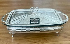 Vintage Queen Anne Silver Plated Glass Pyrex Casserole Serving dish