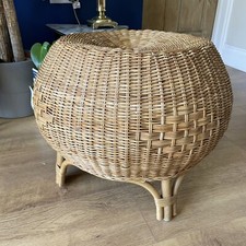 Vintage Rattan Woven Wicker Stool Pouffe with Bamboo Legs Boho Tiki