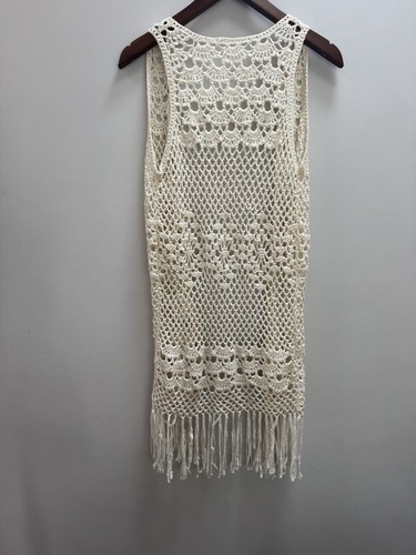 Cream crochet long waistcoat - crochet,