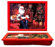 Christmas Santa Lap Tray Cushion Bean Bag Table Dinner Breakfast TV Tray Gift