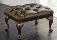 Chesterfield Buttoned Footstool 100% Genuine Antique Brown Leather 