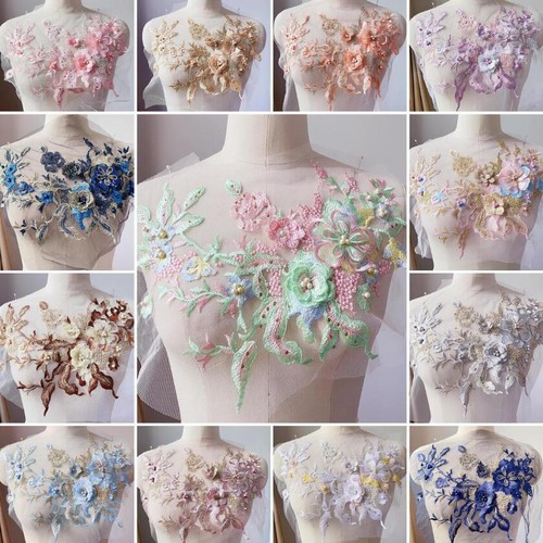 Flowers beaded lace fabrics - 3d,