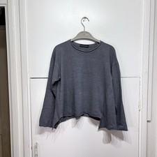 Shirin Guild Jumper Blue Grey Crop Rolled Hem Wool 3/4 Sleeve Women’s 