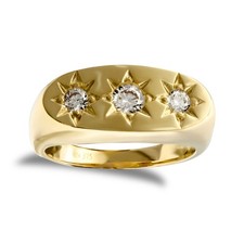 Mens 9ct Gold Jewelco London CZ Star Set 3 Stone Trilogy Gypsy Ring
