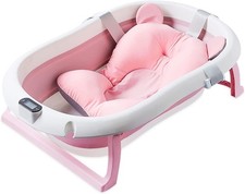 Portable Foldable Baby Bath with Thermometer and Cushion Safety Seat - Pink