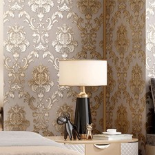 QUALITY IVORY CREAM GOLD EMBOSSED DAMASK BROCADE GLITTER WALLPAPER 3D TEXTURED