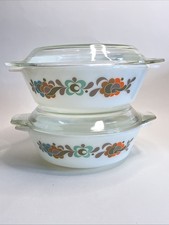 JAJ Pyrex England Oven Dish 1972. Tempo Pattern Flower Leaf Motifs Vintage X2