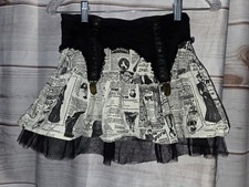 VTG XS Lip Service Step in Time Goth Steampunk Newsprint Mini Skirt Clip