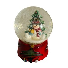 Vintage Snow Globe Snowman Christmas Tree Red Green White Snowglobe Snowing
