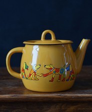 Vintage enamel teapot yellow - vintage,